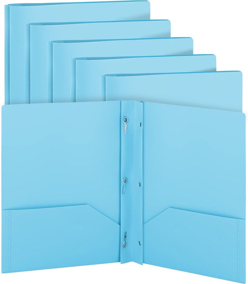 Enday Plastic Folders With Pockets And Prongs Blue - Two Pocket Folder With Brads - 3 prong Folders With Pockets For Letter Size Sheets, Also Available in Purple, Green, Red, Pink, and Grey, 24 Pc –by - Image 1